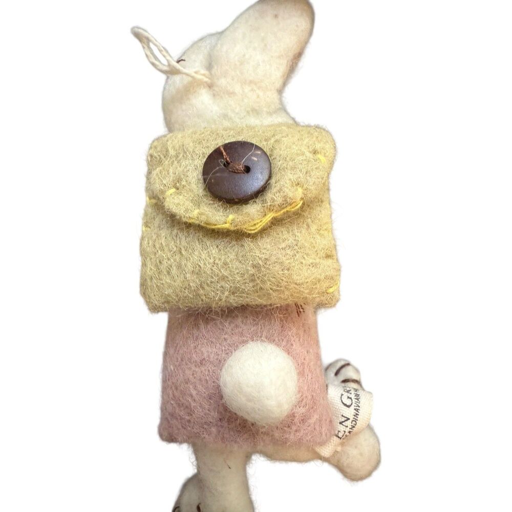 4 Gry & Sif Denmark Felted Wool White Bunny Rabbits Handmade Ornaments Rare HTF - Picture 8 of 16